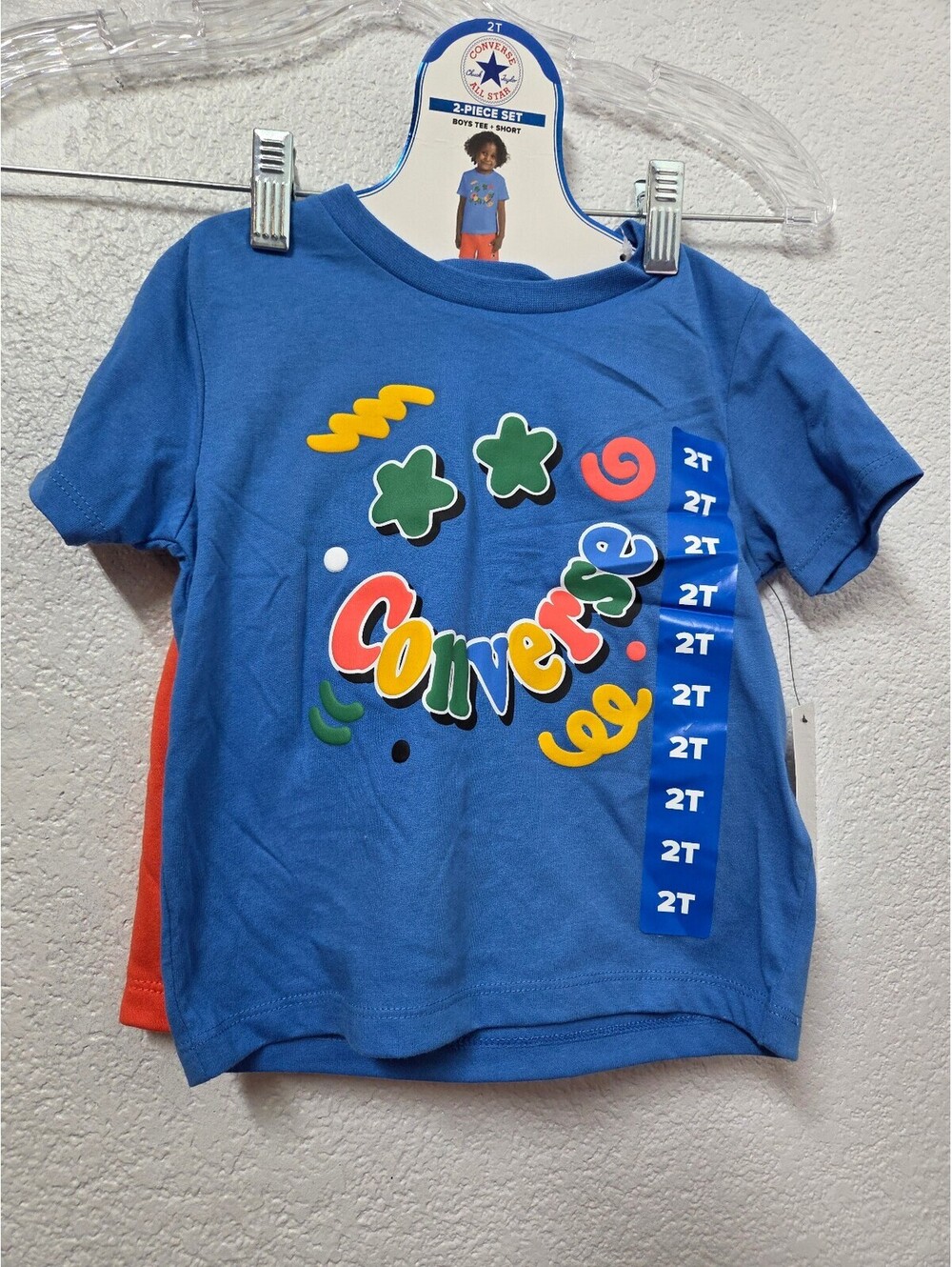 Converse Boys 2 Piece Shorts Set Blue T Shirt and Orange Shorts Size 2T Nwt